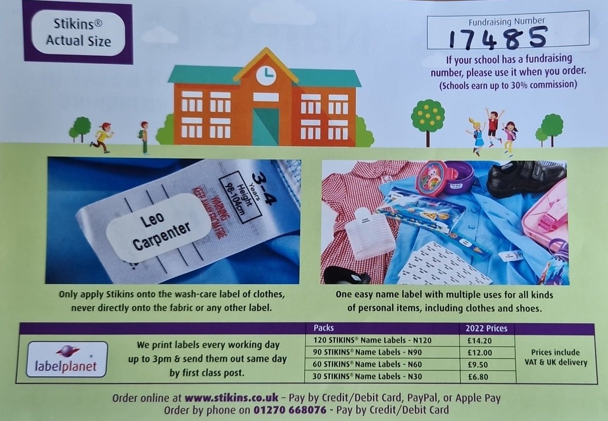 Please help raise money for school by using the below code when ordering your stikins name labels.
<a href="/sandylaneBF/">Sandy Lane School</a> <a href="/sandy_nursery/">Nursery</a> <a href="/SandyLaneYearR/">Sandy Lane Reception</a> <a href="/year1SL/">Sandy Lane Year 1</a> <a href="/SandyLaneFoxes/">Foxes Class</a> <a href="/Year2SandyLane/">Sandy Lane Year 2</a> <a href="/SandyLaneYear3/">Sandy Lane Year 3</a> <a href="/sandylaneY4/">Sandy Lane Year 4</a> <a href="/sandylaneyr5/">Sandy Lane Year 5</a> <a href="/sandylaney6/">Sandy Lane Year 6</a>