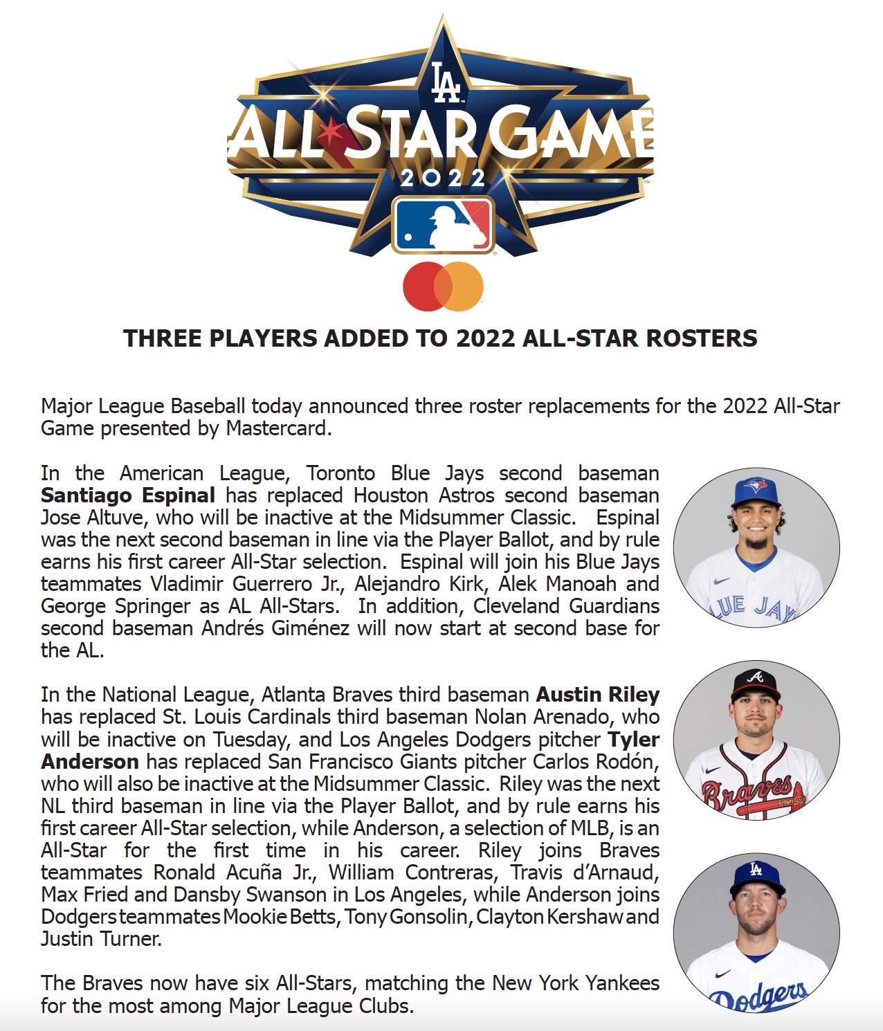 MLB Communications on X: Three players have been added to the