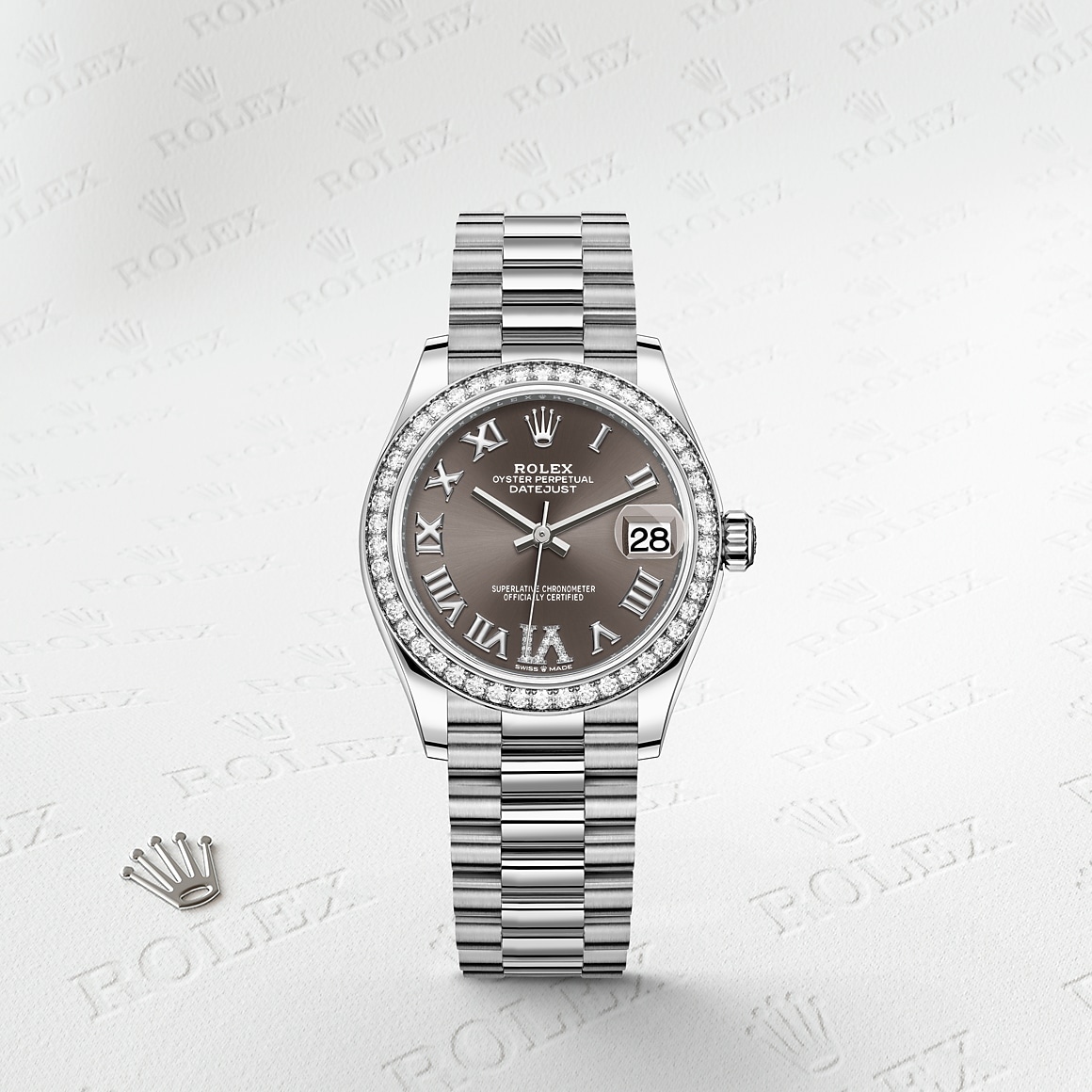 hamiltoninches's tweet photo. The classic watch of reference. The Rolex Datejust 31 in white gold and diamonds, 31 mm case, dark grey set with diamonds dial,  a President bracelet.  #Rolex #Datejust https://t.co/mAJffjNQ8k