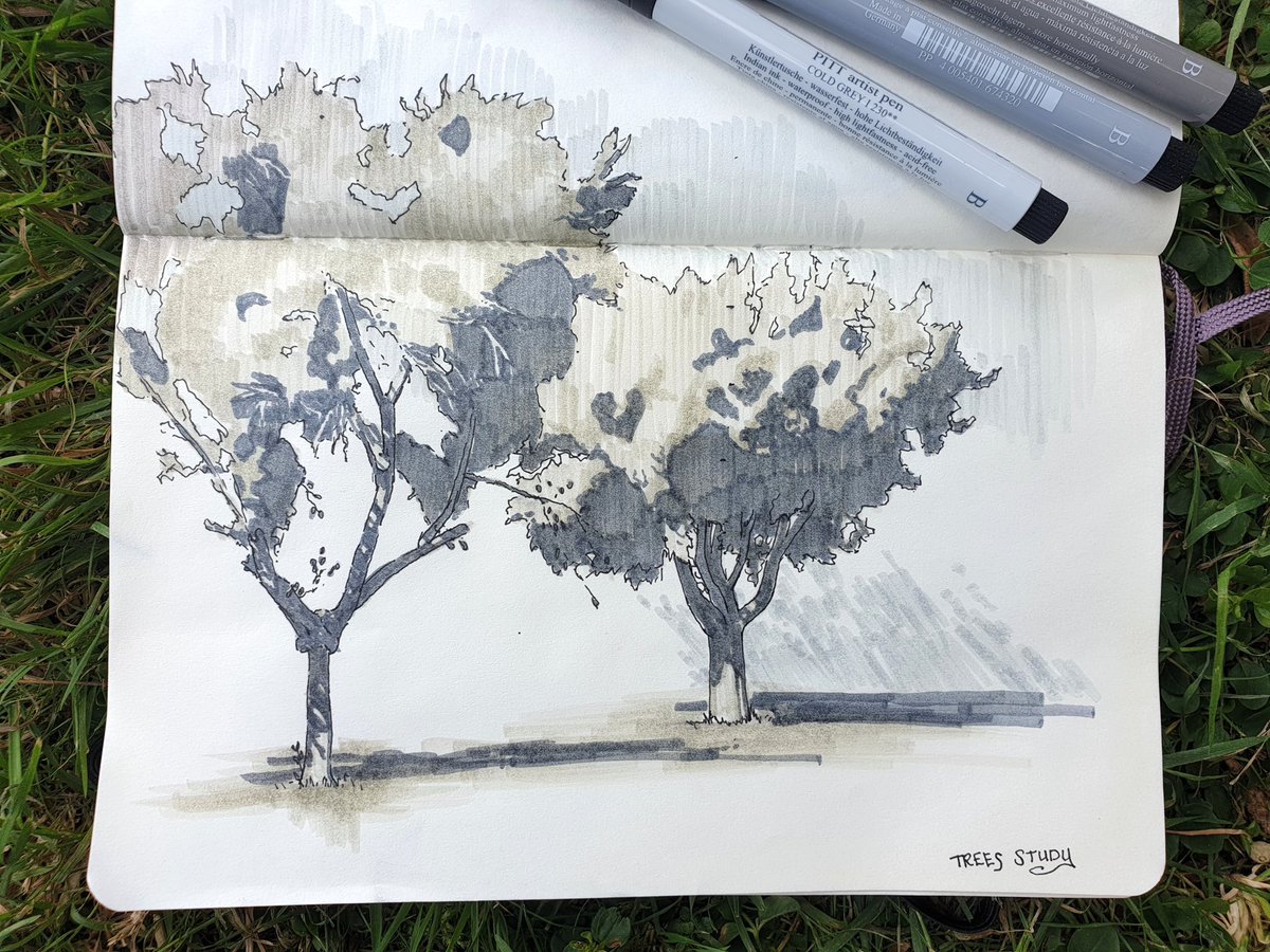 Dm7755's tweet photo. “Bligny-Sur-Ouche Trees” - I decided to focus on my drawing skill. To make it extra challenging, I used ink instead of pencil so there’s no going back. 😂
#artsketch #moleskin #sketchbook #artstudy #inkdrawing #markerdrawing #markers #trees #treesstudy #inkart #moleskinsketchbook https://t.co/TPZbJKAWXr