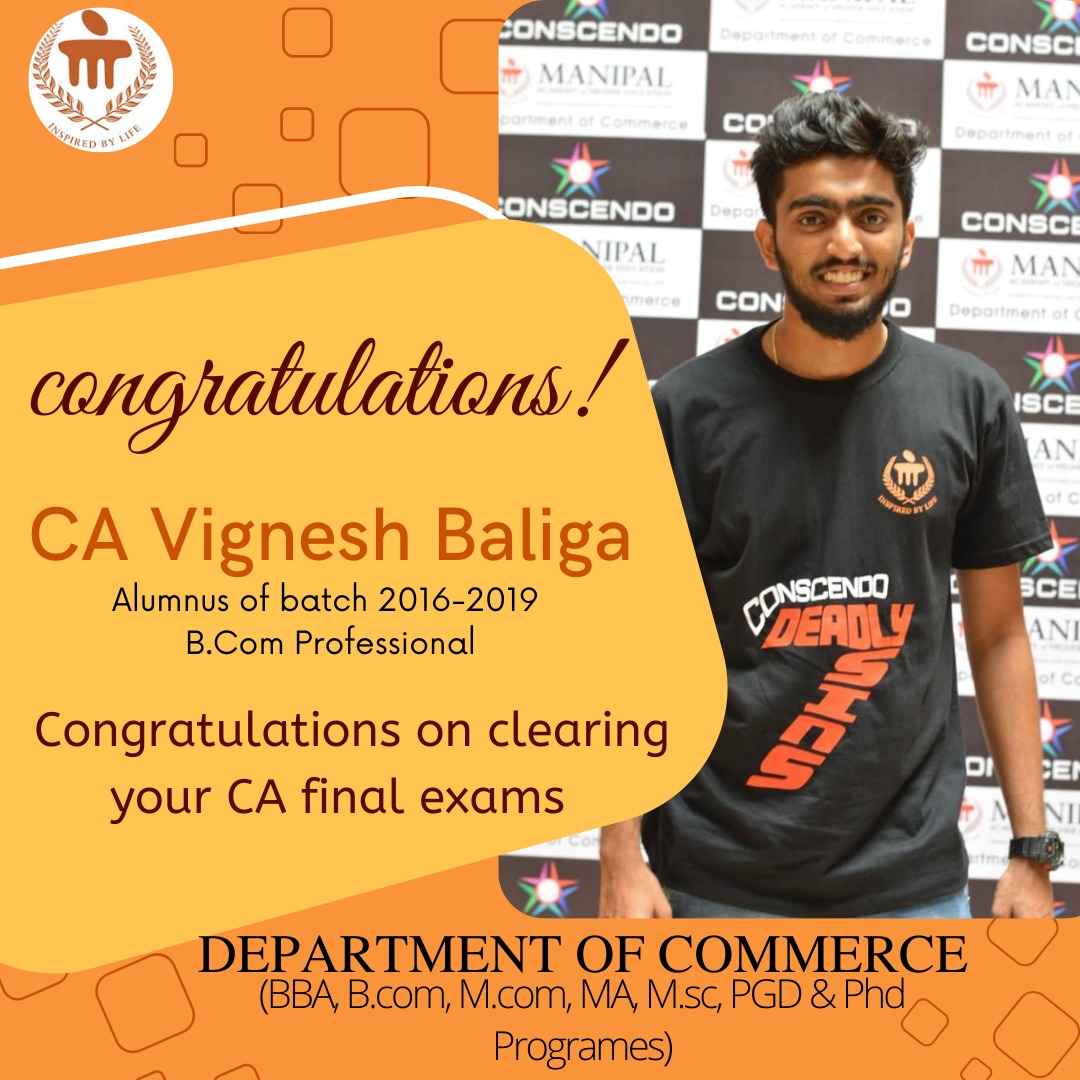 do_mahe's tweet photo. #AlumniinFocus A lifetime milestone conquered... Department of Commerce congratulates Vignesh Baliga for successfully starting his journey as a Chartered Acountant. 
#CA #success #achieve #business #accounting #gst #itr https://t.co/xU3E8ZpkIr