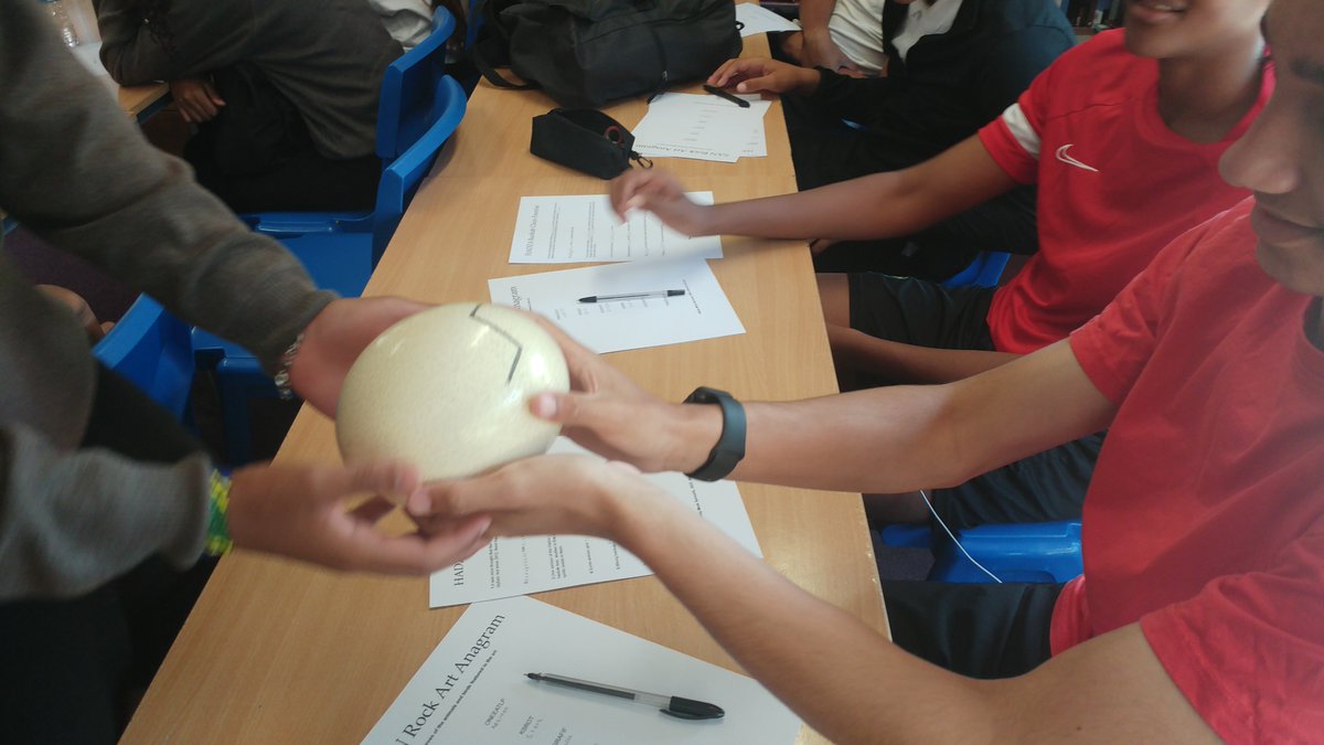 RumbleMuseum's tweet photo. Students exploring an ostrich egg and fish trap from @Pitt_Rivers as part of workshops with Natty Mark Samuels on the Hadza and the Arawak https://t.co/NwLUBK6ZgS