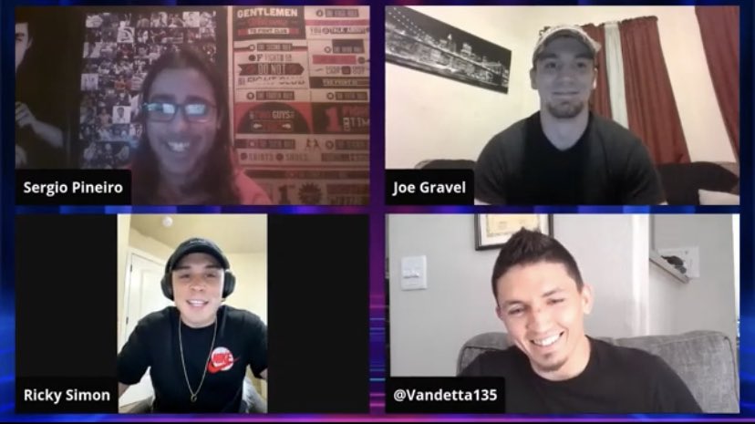 Hell of a victory tonight <a href="/RickySimonUFC/">Ricky Simón</a>! 

<a href="/JoeGravel20/">Joe Gravel</a> <a href="/vandetta135/">Vince Morales</a> and I are all smiling as hard right now as we were playing trivia. 

#UFCLongIsland