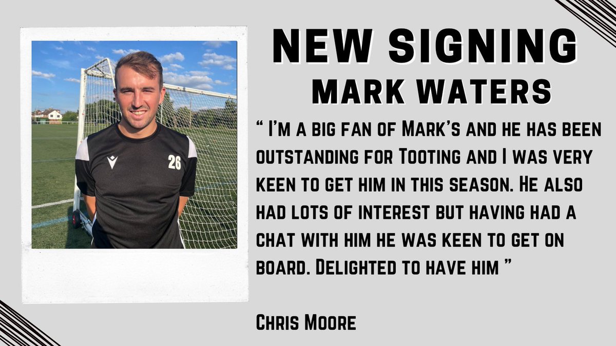 Thrilled to announce that Mark Waters has joined Hanwell Town. Mark has been seriously impressive during pre season &amp; we can’t wait to see him in action for the Geordies come August!

Welcome to Hanwell Town Mark! 👋🏼🖤🤍

<a href="/MarkWaters95/">Mark Waters</a>