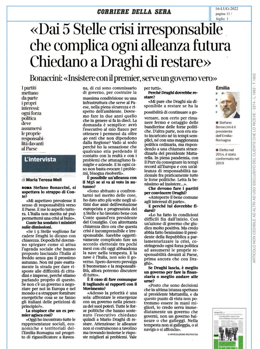La mia intervista oggi al <a href="/Corriere/">Corriere della Sera</a>