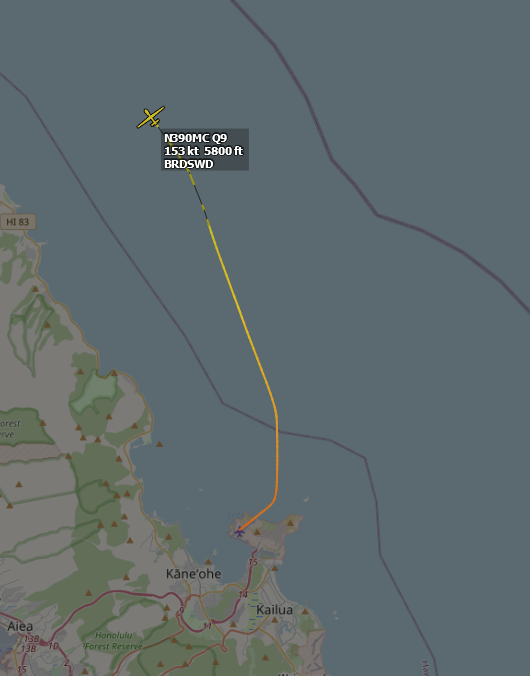 ameliairheart's tweet photo. .@GenAtomics_ASI MQ-9B N390MC as "BRDSWD" (Broadsword) flying out of MCAS Kaneohe Bay, HI. This is the earliest flight I have seen from this aircraft since she first flew from Kaneohe Bay on the 12th. #ADSB #A483DF https://t.co/Xm6iA8oNXS
