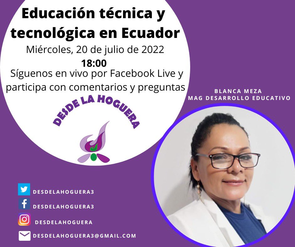 DesdeLaHoguera3's tweet photo. En el programa 52 @DesdeLaHoguera3 analizaremos la realidad de la educación técnica en el Ecuador. Los esperamos!!! https://t.co/p7B01IfQ5m
