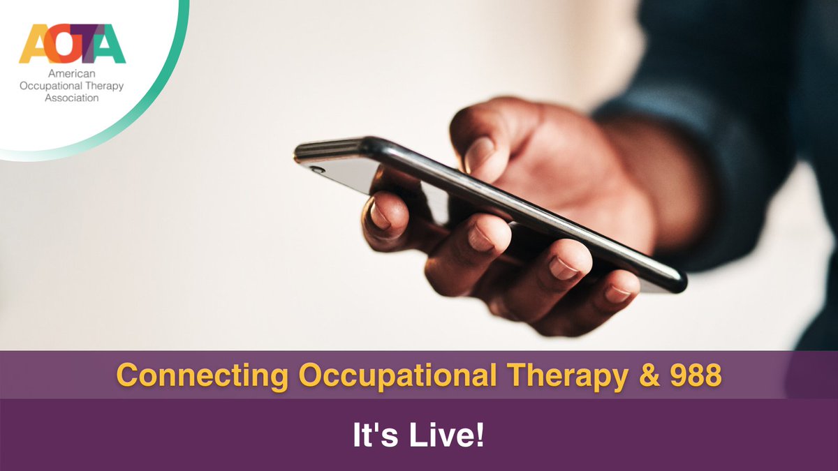 AOTAInc's tweet photo. 988 is live! Addressing mental health is part of the job as an OT practitioner. Continue making the connection between OT and mental health. We have a responsibility to our community! Download the Occupational Therapy and 988 infographic. https://t.co/C5BPFEmqod  #988OT https://t.co/qHcvdiyAHS