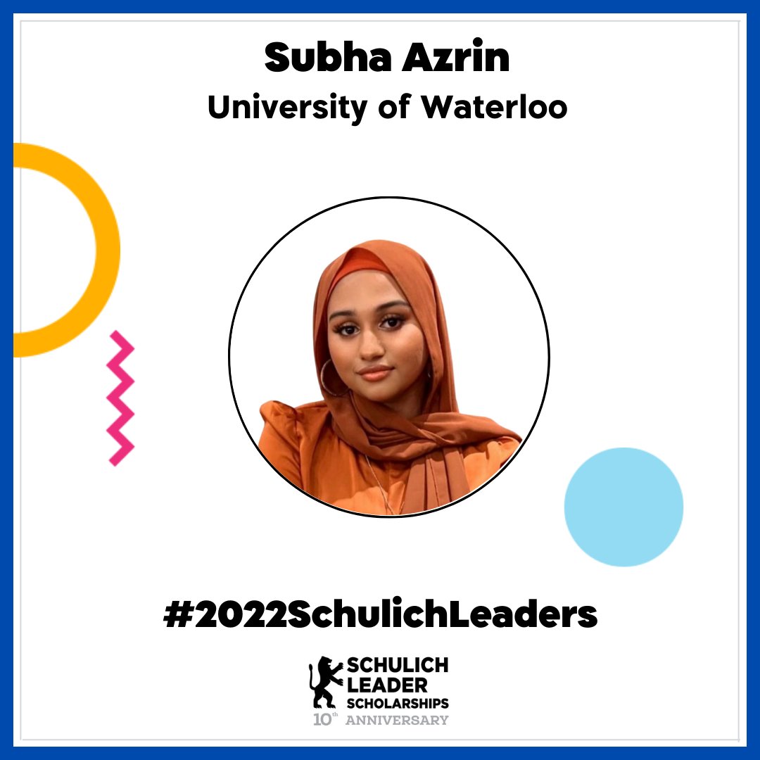 Schulich Leaders (@schulichleaders) on Twitter photo Subha Azrin is one of five engineering recipients <a href="/UWaterloo/">University of Waterloo</a> – Welcome to the 2022 class of Schulich Leaders!
schulichleaders.com/scholars/subha…
#2022SchulichLeaders #LeadersGonnaLead #STEM #Science #Technology #Engineering #Math <a href="/Danforth_CTI/">DanforthCTI_Tweets</a> <a href="/tdsb/">Toronto District School Board</a> Subha Azrin is one of five engineering recipients <a href="/UWaterloo/">University of Waterloo</a> – Welcome to the 2022 class of Schulich Leaders!
schulichleaders.com/scholars/subha…
#2022SchulichLeaders #LeadersGonnaLead #STEM #Science #Technology #Engineering #Math <a href="/Danforth_CTI/">DanforthCTI_Tweets</a> <a href="/tdsb/">Toronto District School Board</a>