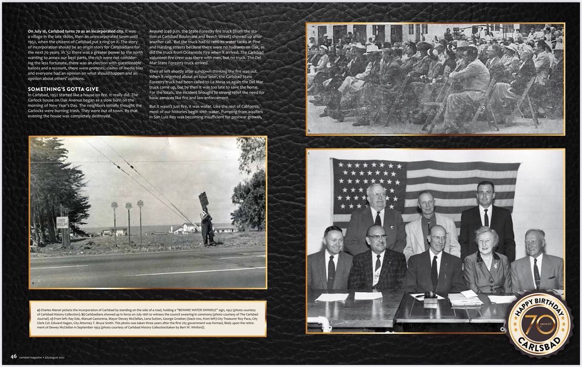 cbadmag's tweet photo. Today marks the 70th anniversary of Carlsbad’s incorporation! Check out our article detailing this historic event. Give Carlsbad extra love and appreciation today! https://t.co/p8yEhPms8Q