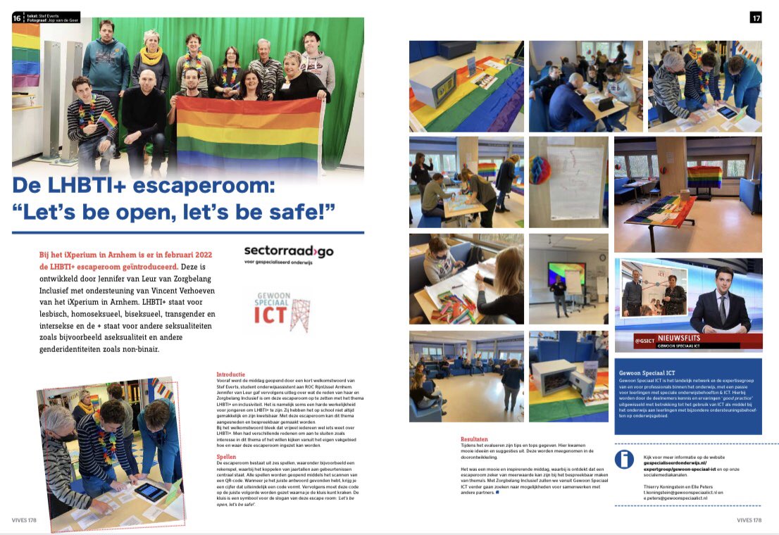 Artikel Gewoon Speciaal ICT over De #LHBTI+ escaperoom 🏳️‍🌈🏳️‍⚧️ in @VivesMagazine nr. 178.