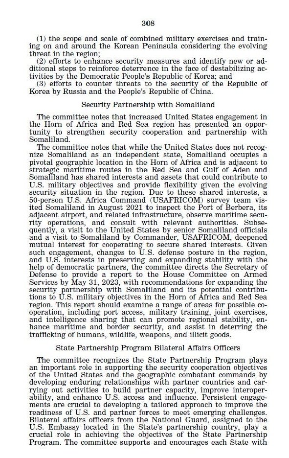 Dr. J. Peter Pham 🇺🇲 (@drjppham) on Twitter photo ICYMI - The 2023 #USA🇺🇸 National Defense Authorization Act, approved this week by the House of Representatives with a bipartisan vote of 329-101, requires the <a href="/SecDef/">Secretary of Defense Pete Hegseth</a> to report back to the Congress with “recommendations for expanding the security partnership with #Somaliland.” ICYMI - The 2023 #USA🇺🇸 National Defense Authorization Act, approved this week by the House of Representatives with a bipartisan vote of 329-101, requires the <a href="/SecDef/">Secretary of Defense Pete Hegseth</a> to report back to the Congress with “recommendations for expanding the security partnership with #Somaliland.”