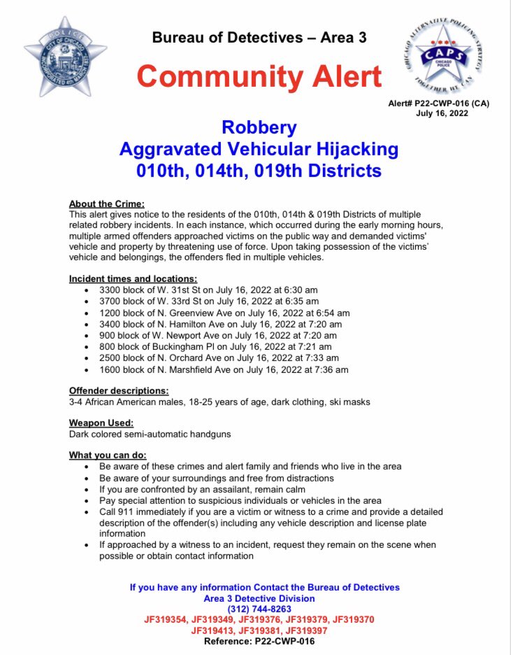 Tom Ahern (@tahern_) on Twitter photo ROBBERIES and AGGRAVATED VEHICULAR HIJACKINGS with a FIREARM <a href="/ChicagoCAPS10/">10th District - Ogden</a> <a href="/ChicagoCAPS14/">Chicago PD 14th Dist</a> <a href="/ChicagoCAPS19/">Chicago Police 19th Dist - Town Hall</a> <a href="/Area3Detectives/">Chicago Police Area 3 Detective Division</a> #ChicagoPolice ROBBERIES and AGGRAVATED VEHICULAR HIJACKINGS with a FIREARM <a href="/ChicagoCAPS10/">10th District - Ogden</a> <a href="/ChicagoCAPS14/">Chicago PD 14th Dist</a> <a href="/ChicagoCAPS19/">Chicago Police 19th Dist - Town Hall</a> <a href="/Area3Detectives/">Chicago Police Area 3 Detective Division</a> #ChicagoPolice