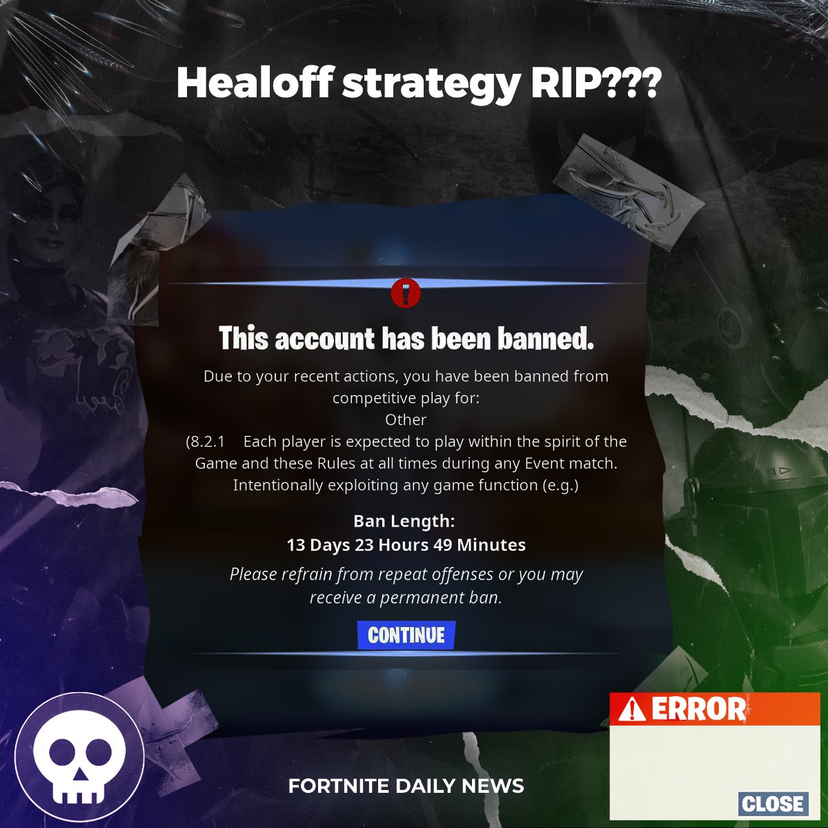 FortniteDailyPL's tweet photo. @Qrei9 otrzymał dziś bana na 14 dni i prawdopodobnie nie będzie mógł grać FNCS przez następne 2 sezony!🥺
 
Healoff strategy!? ☠️💀

#FREEHEALOFF https://t.co/lFW4jYqhmw