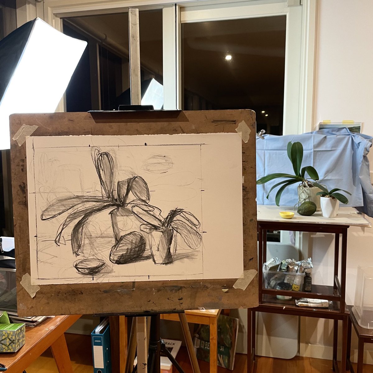 KateCarrilloArt's tweet photo. Trying to work out composition and format. I think I need to change to a square instead of the 4x5 format. Anyone else struggle with these choices?

#squareformat #stilllifecomposition #indoorplantdrawing #charcoalsketch https://t.co/m7FdZxlN8y