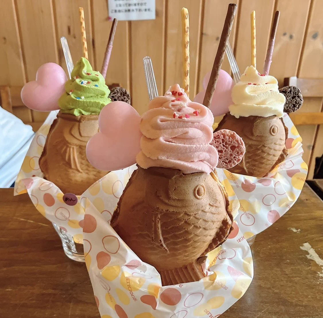 @annaPHd9pj 岐阜県にもあったよたい焼きパフェ🍨
めちゃかわちいよね 
