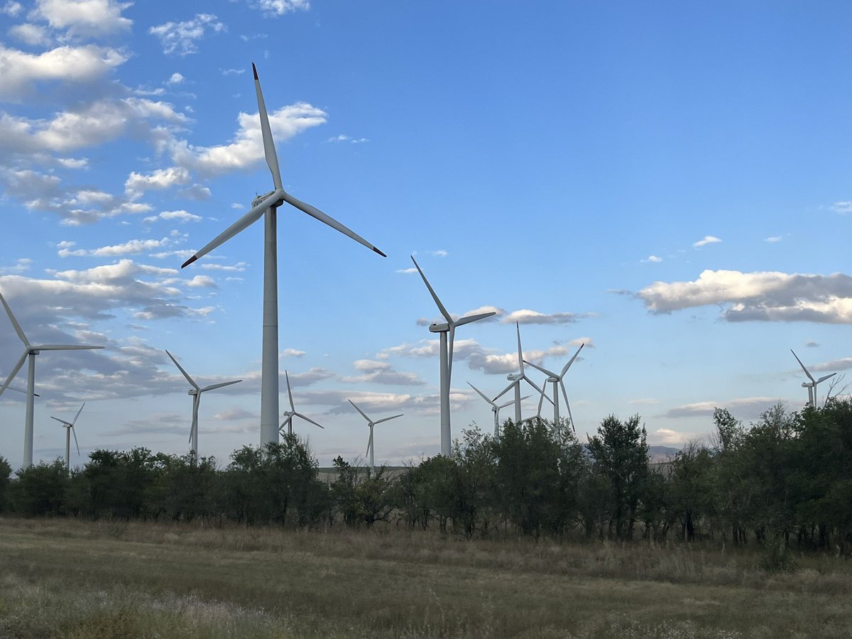 There are some regions in Kazakhstan with high capacity for developing wind energy, including Almaty region. Wind turbines near Almaty.