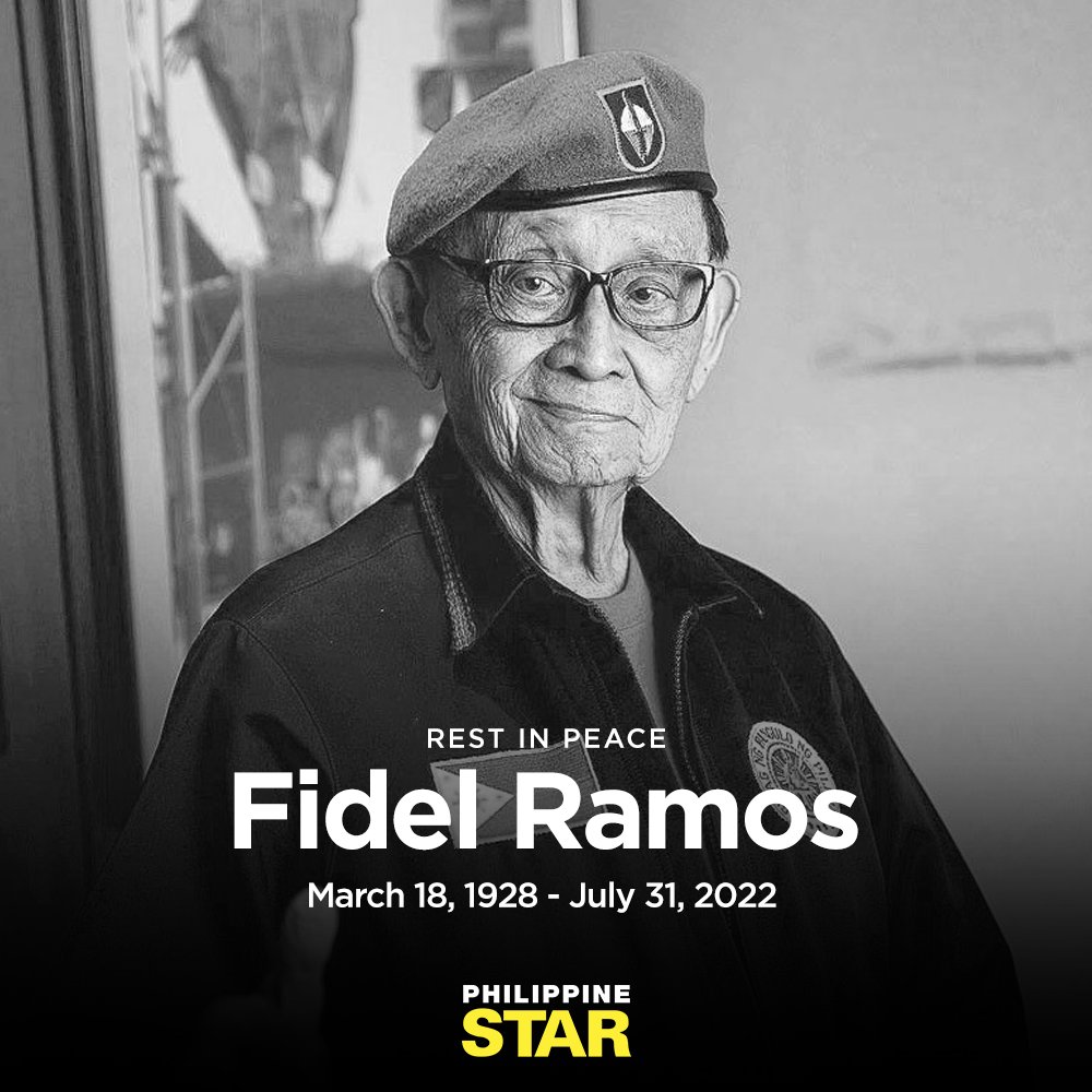 REST IN PEACE, FVR. 🙏

Former president Fidel Ramos passed away on Sunday, July 31, 2022. He was 94.