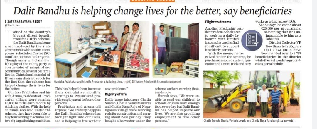 Yet another transformative program of Hon’ble CM KCR Garu which has started yielding positive results is Dalit Bandhu

Starting from bottom of the in the socio-economic pyramid, #Telangana Govt is aiming to uplift the poorest of the poor