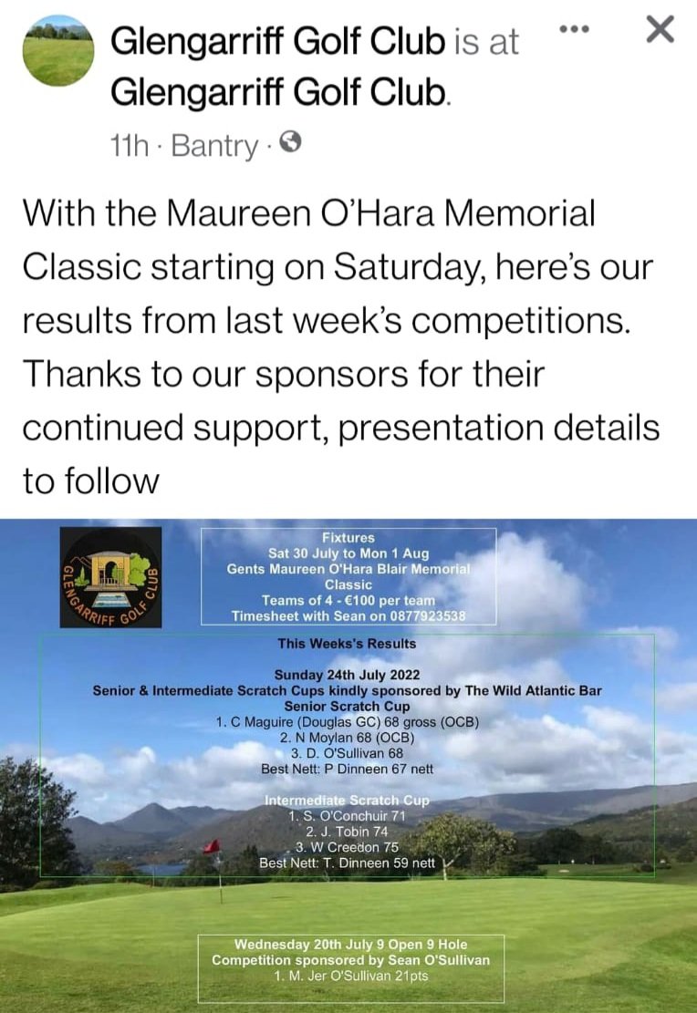 Congrats to D.G.C. member, Colin Maguire, who won the Glengarriff Senior Scratch Cup last weekend.
Colin's father, Derek, is our Juvenile Officer.