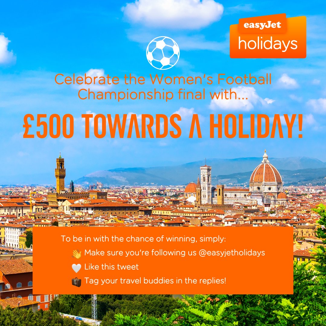 📢 COMPETITION TIME 📢

To celebrate the Lionesses making it to the Women's Football Championship final, we're giving away £500 towards a holiday of your choice ✈️

To enter 👇
🤝 Follow us <a href="/easyJetholidays/">easyJet holidays</a>
🤍 Like this tweet
🧑‍🤝‍🧑 Tag your travel buddies in the replies!