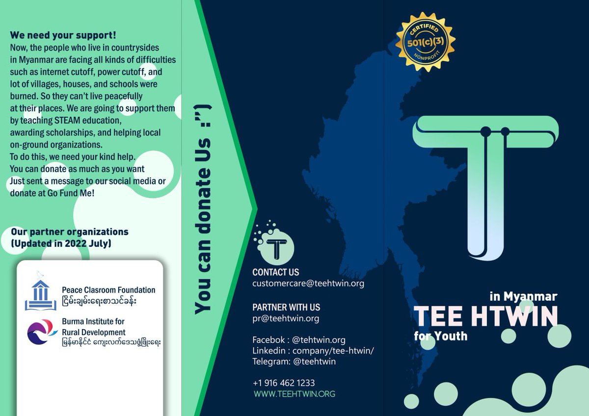 teehtwin's tweet photo. Here is  #teehtwin 's  Pamphlet, a quick intro to Tee Htwin. We are always for #myanamr 's underrepresented kids' STEAM education. https://t.co/3I42pvDuCn
