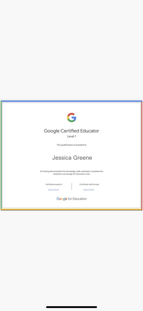 missjessgreene's tweet photo. Woohoo! Officially a @GoogleForEdu Level 1 Certified Educator! Thanks @PISDLearns for the opportunity to do the cohort this summer! #pisd #beverlyelementary #4thgrade https://t.co/b9DG4TcIvl