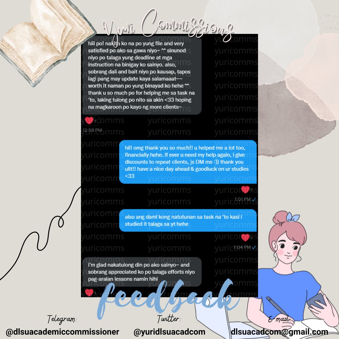 yuridlsuacadcom's tweet image. feedback from my very first client here in #commstwt 🥹 so glad na nasatisfy sya sa gawa ko 🫶🏽🫶🏽

#yuricommsfeedback

🏷️ lf commission commissioner academic essay module accounting research infograph layout tutor thesis chapter 1 2 3 4 5 pagawa pasalo reflection stem psych client