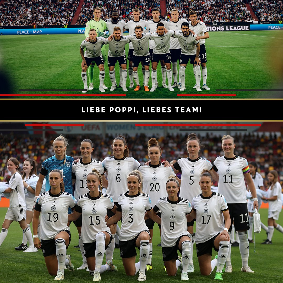 DFB_Team's tweet photo. ✉️ Von Team zu Team: Bleibt #hungriGER bis zur letzten Sekunde, genießt es und belohnt euch selbst, liebe @DFB_Frauen! 🖤❤️💛 

Der Brief im Wortlaut:
➡️ https://t.co/MleFoGYEDY

WIR 🇩🇪 #IMTEAM #ENGGER #WEURO2022
📸 DFB/Philipp Reinhard &amp; Maja Hitij, UEFA https://t.co/sYqmnBkB0y