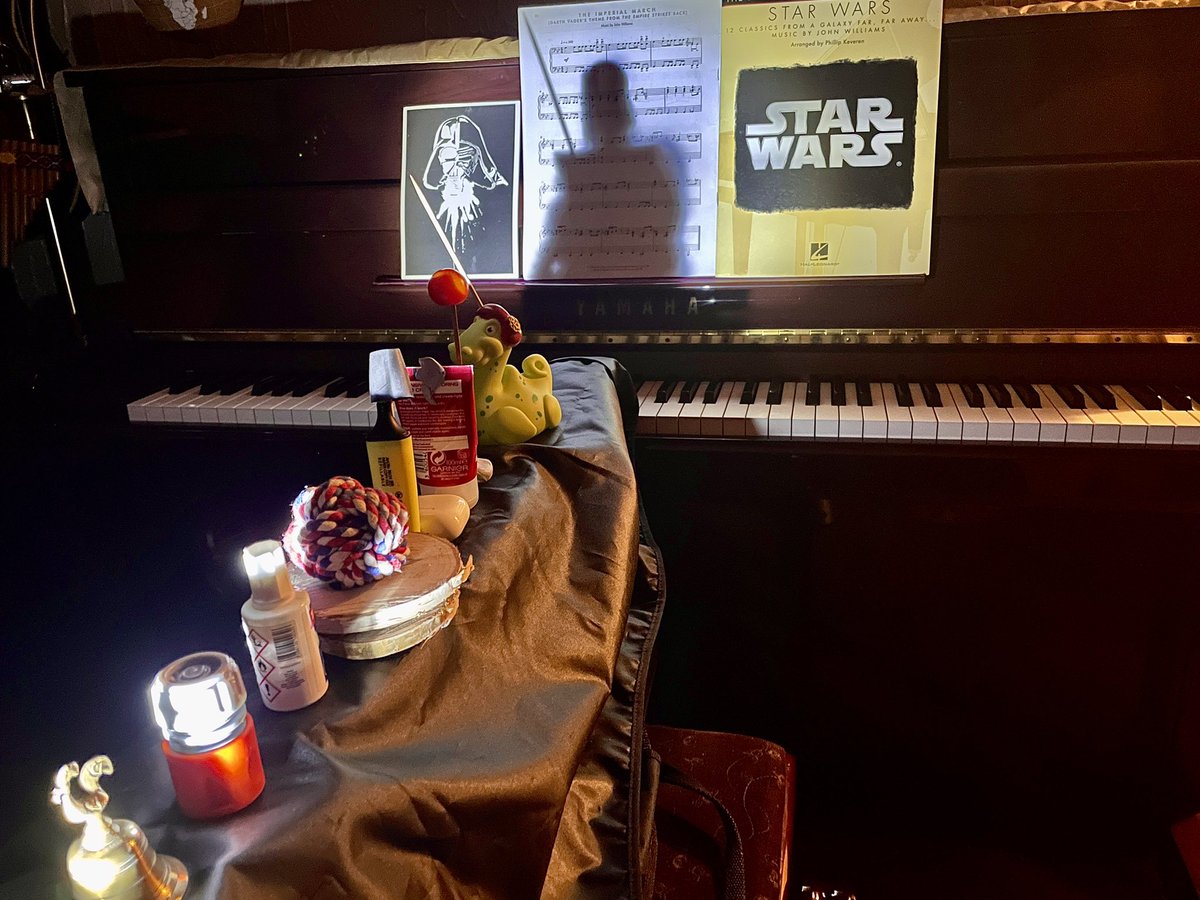 NorfolkAndGood_'s tweet photo. An amazing actor @haydenchristen portraying the iconic Darth Vader using strategically placed objects to reveal his silhouette. From homegrown tomatoes &amp; stationary to dog toys &amp; even the Loch Ness monster. A true @GISH creation. #GISH #Item144 https://t.co/fArVjHB8L6