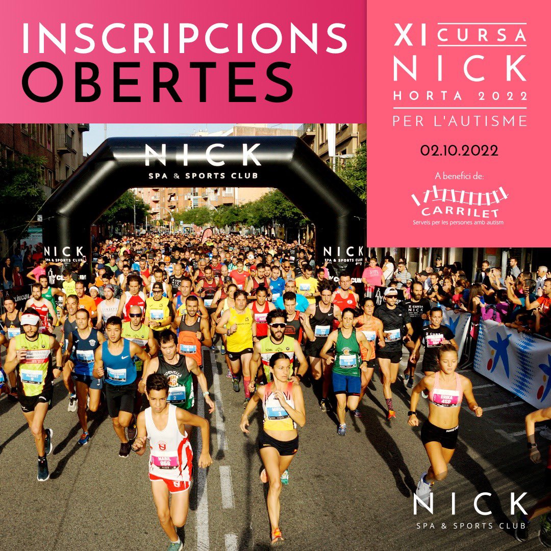 El 2.10.2022 torna la XI CURSA SOLIDÀRIA NICK HORTA! INSCRIPCIONS OBERTES!

Aquest any, la XI Edició de la CURSA SOLIDÀRIA NICK HORTA donarà recolzament a les persones amb Trastorn de l’Espectre Autista (TEA) i a les seves famílies.

Més info a nickspa.com/carrera/

#cursanick