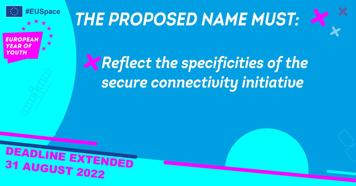 defis_eu's tweet photo. We are looking for young creative minds to name the new #EUSpace constellation🛰️
📜These are the competition rules
More information at 👇
https://t.co/nj9LNCbKiI