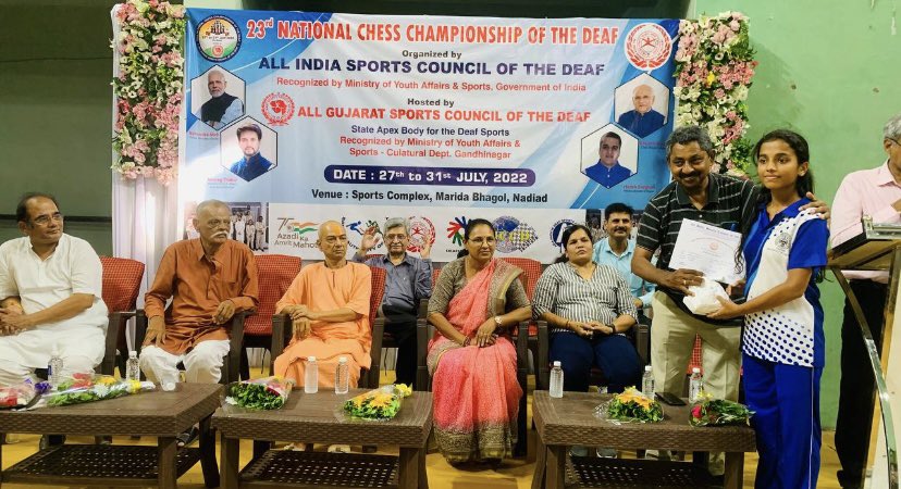 deaf_sports_guj's tweet photo. 23rd National Chess Championship of the Deaf at Nadiad from 27 to 31 July, 2022.
Organised by AISCD
Hosted by AGSCD
Women:
🥇- Malika Handa (Punjab)
🥈- Suman Bhambu (Rajasthan)
🥉- Yashaswi K (Karnataka)
#deafsports #deaflympics #SAI #SAG #aiscd #agscd_sports #deaf https://t.co/M4T0Ol4YZi