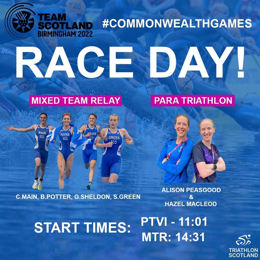 It’s another RACE DAY! 🏴󠁧󠁢󠁳󠁣󠁴󠁿

We have the Para Triathlon and Mixed Team Relay on show for you today 💯

If Friday was anything to go by, we could be in for something special 🤩

#CommonwealthGames #B2022 #SwimBikeRun #Triathlon