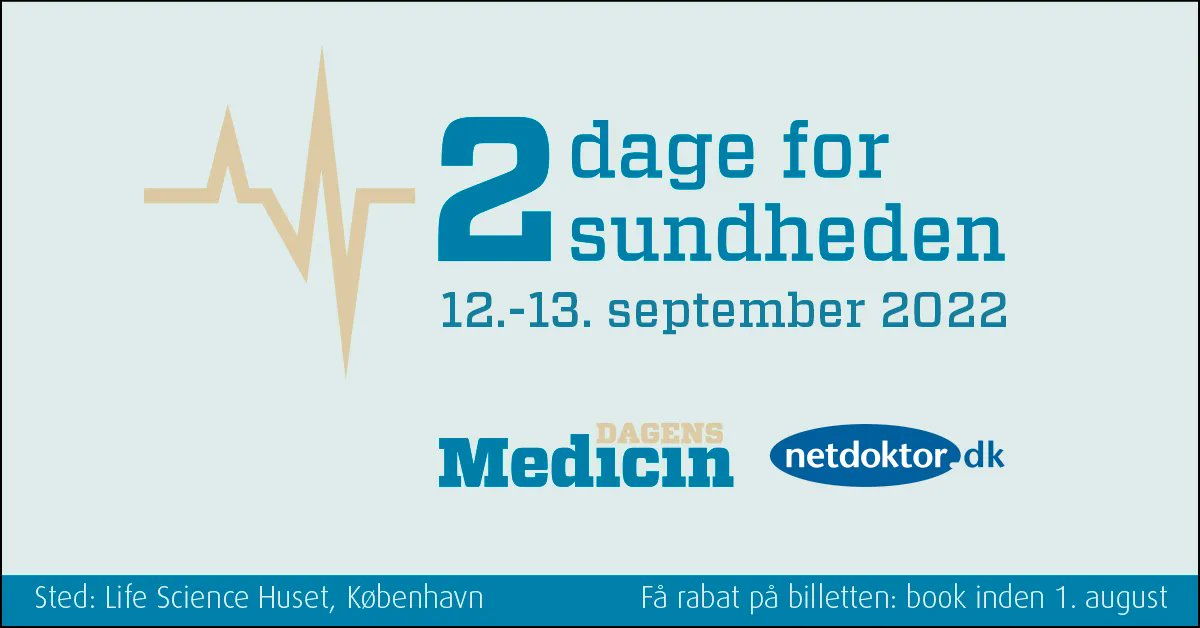 Kom med til vores store, årlige sundhedskonference d. 12-13/9.

Mød en lang række af landets førende eksperter, når vi stiller skarpt på 4 af de vigtigste emner for sundhedsvæsenet.

Læs mere og book til særpris inden i morgen 1/8: buff.ly/39ZxI72
#pharma #sunddk #sundpol