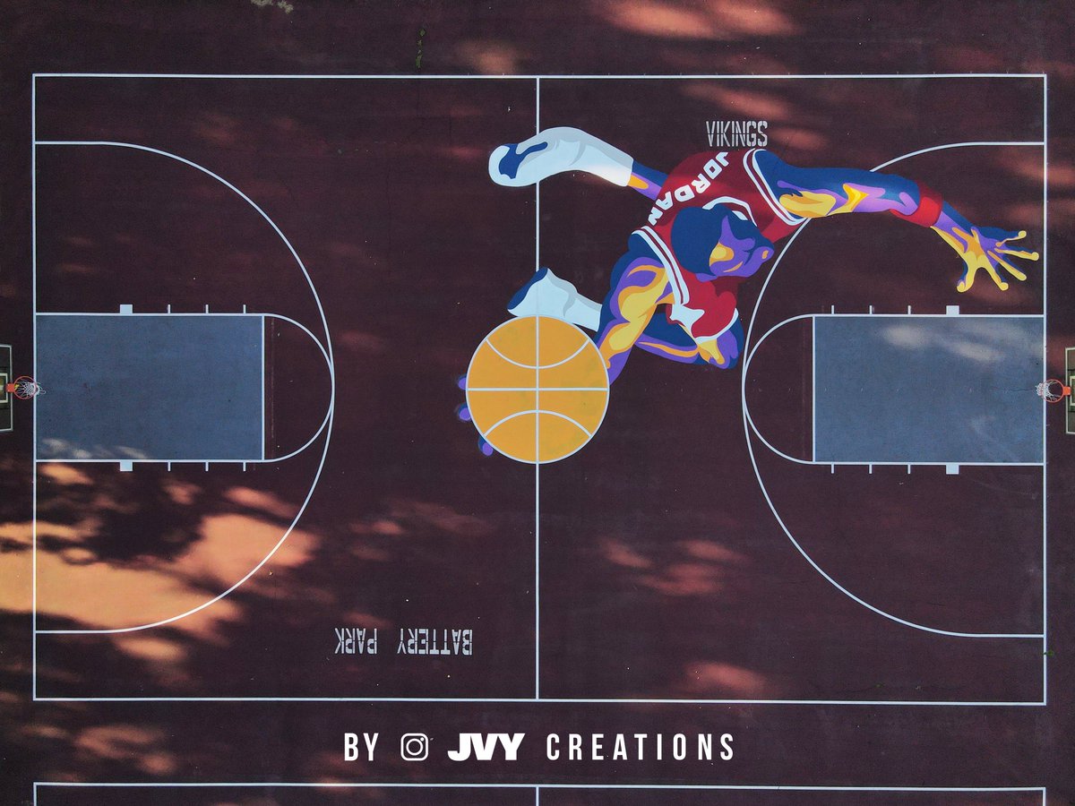 My new MJ mural at Battery Park is now complete in RVA.  The center circle becomes the ball as MJ takes flight.  This was an awesome project I did with the Mural Mob and <a href="/rvaparksandrec/">RVA Parks & Recreation</a> where they selected and paid a group of teenagers to work with an artist and create a mural.
