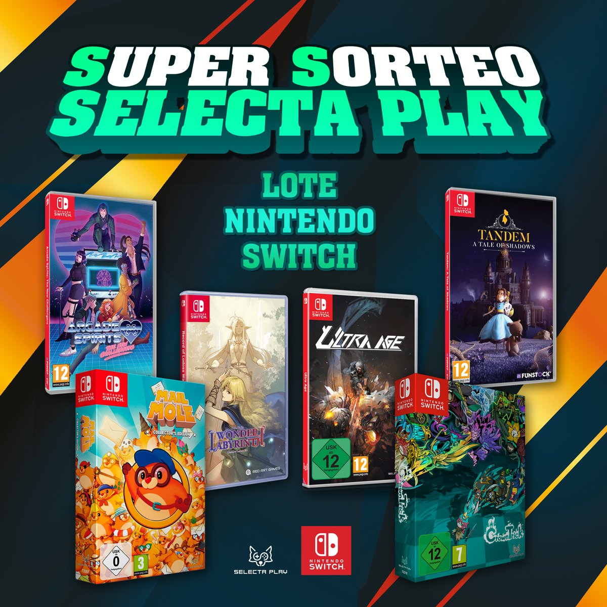 🎂 SUPER SORTEO DE ANIVERSARIO DE SELECTA PLAY🎂 

🎁 Gana un lote de videojuegos para #NintendoSwitch como el de la imagen (ver hilo para leer los títulos). 

Para participar:
✅Sigue a <a href="/SelectaPlay/">Selecta Play</a> 
✅Haz RT
✅Menciona a un amigo/a que la vicie a la Switch

Mucha suerte 🤞