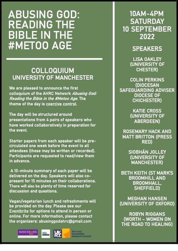 biblegenderandchurchresearchcentre (@bgc_research) on Twitter photo Only 6 weeks till the first Abusing God seminar at the Uni of Manchester. We have a fantastic line of speakers prepared. To book, go to eventbrite.co.uk/e/370510014427 @hfmorse @LisaROakley <a href="/cbperkinscb/">Colin Perkins</a> <a href="/pressredorg/">Press Red</a> <a href="/siobhan_jolley/">Dr Siobhán Jolley</a> @drkatiecross <a href="/bethkeith_/">Beth Keith</a> <a href="/CobbKirsi/">Kirsi Cobb</a> <a href="/abusinggodahrc/">abusinggod_ahrcnetwork</a> Only 6 weeks till the first Abusing God seminar at the Uni of Manchester. We have a fantastic line of speakers prepared. To book, go to eventbrite.co.uk/e/370510014427 @hfmorse @LisaROakley <a href="/cbperkinscb/">Colin Perkins</a> <a href="/pressredorg/">Press Red</a> <a href="/siobhan_jolley/">Dr Siobhán Jolley</a> @drkatiecross <a href="/bethkeith_/">Beth Keith</a> <a href="/CobbKirsi/">Kirsi Cobb</a> <a href="/abusinggodahrc/">abusinggod_ahrcnetwork</a>