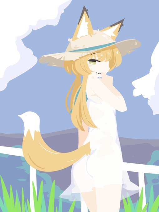 (お題箱)伺か「きつねとたぬき」のたまもちゃんが、麦わら帽子とスケスケ白ワンピースでその下になにも身に着けてない夏っぽいやつをお願いします 