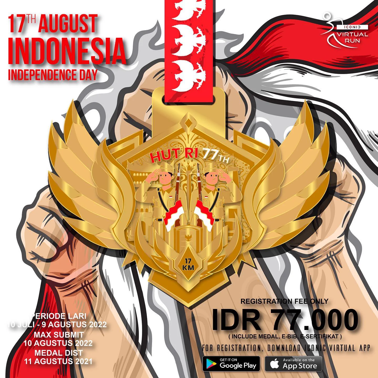 Medali 🏅 Iconic Virtual Run - HUT RI 77th Series • 2022