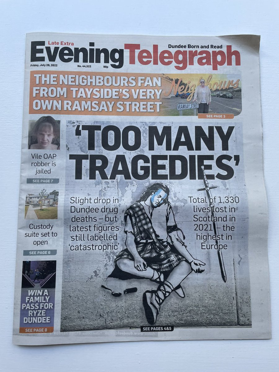 cburrell123's tweet photo. First front page on the @Evening_Tele and it’s an important one. The number of drug deaths may have fallen but these figures are still heartbreaking and behind each one is a person. #buyapaper https://t.co/FbEHSz7vWa