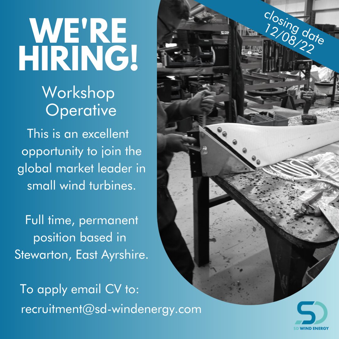 We're hiring! Do you know someone looking for a new challenge? We're looking for a Workshop Operative to join our busy team in Stewarton, East Ayrshire.  
For full job details, go to our website or Indeed jobs. 
<a href="/J_EastAyrshire/">Job in East Ayrshire</a> <a href="/AyrshireColl/">Ayrshire College</a> @JCPinSWScot