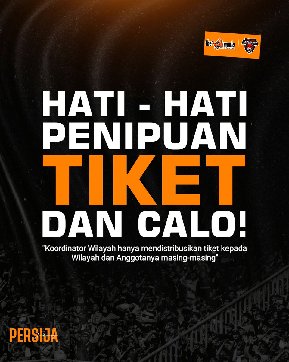 InfokomJakmania's tweet photo. Semakin dekat menuju hari pertandingan, muncul orang-orang tidak bertanggung jawab yang mencoba melakukan penipuan mengatasnamakan koordinator wilayah atau pengurus. 

Koordinator wilayah hanya mendistribusikan tiket kepada wilayah dan anggotanya masing-masing. 
#ToTheNextLevel https://t.co/gSLvpWr9Cx