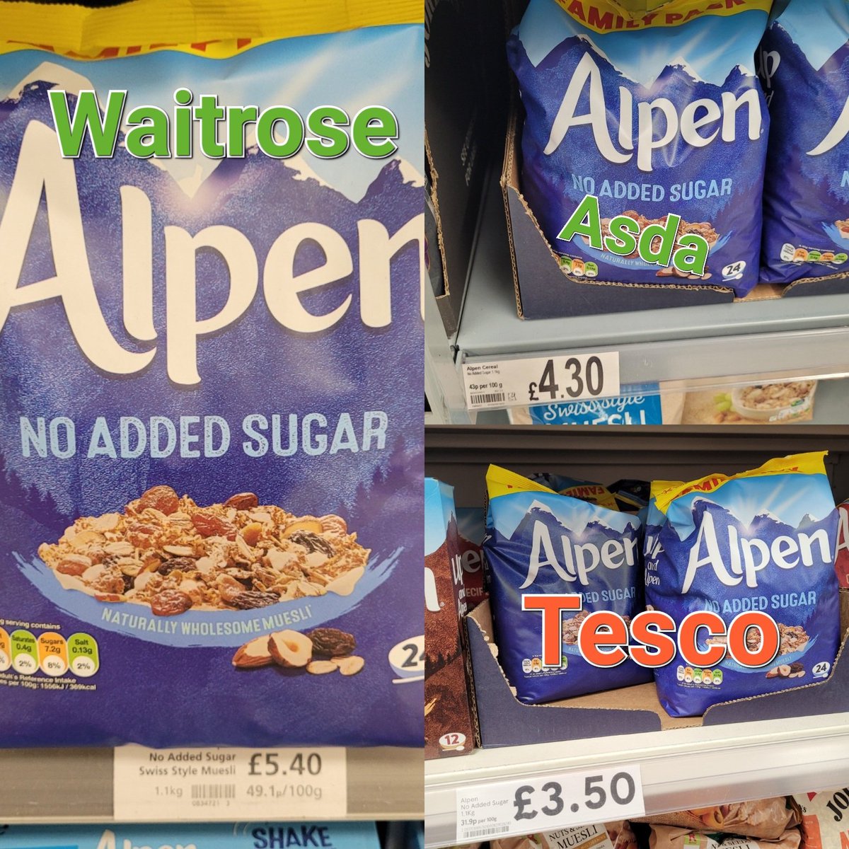 All taken in the course of one week.

Ever get the feeling we are being ripped-off? What do you think @weetabix ? 

#CostOfLivingCrisis #supermarketprices #alpen