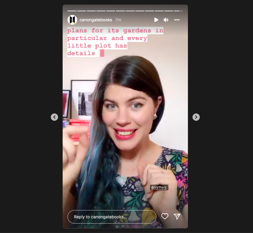Pop over to <a href="/canongatebooks/">Canongate (has left)</a> on Instagram today to see me get WILDLY EXCITED in their Stories about #Learwife in paperback, Jane Smiley, and tiny vegetable plots in the garden plans of St Gall! (This is the least silly screenshot I could take. I make some FACES.)