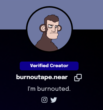 Burnout Ape already get a verified by PARAS. 🐒

#NFTTHAILAND #NFTThaicommunity #NEARnft 
@ParasHQ
