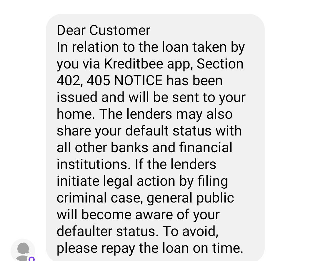 Uma Rangavkar (@rangavkar_uma) on Twitter photo <a href="/RBI/">ReserveBankOfIndia</a> <a href="/ZeeBusiness/">Zee Business</a> <a href="/indSupremeCourt/">Supreme Court of India</a> plz see this threatening SMS of <a href="/kreditbee/">KreditBee India</a> CHINESE MICRO LOAN APPLICATION. How can people survive their lives? <a href="/RBI/">ReserveBankOfIndia</a> <a href="/ZeeBusiness/">Zee Business</a> <a href="/indSupremeCourt/">Supreme Court of India</a> plz see this threatening SMS of <a href="/kreditbee/">KreditBee India</a> CHINESE MICRO LOAN APPLICATION. How can people survive their lives?