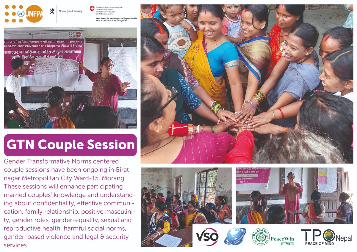 VSONepal's tweet photo. Gender Transformative Norms centered couple sessions to enhance participating married couples' knowledge and understanding about confidentiality, effective communication, family relationship, positive masculinity, gender roles......
#VSO #VSONepal #GBVPRII @UNFPANepal #COCON https://t.co/b0gyX42yQf