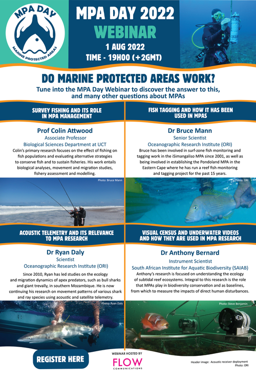 UCT MARIS (@maris_uct) on Twitter photo ❓"Do Marine Protected Areas work?"
Tune into the MPA Day Webinar on Monday, 1 Aug 2022 at 7pm (SAST) to discover answers to this and many other questions regarding MPAs.
<a href="/MPAsSA1/">#MPADay</a> <a href="/SANCORcommunity/">South African Network for Coastal&Oceanic Research</a> <a href="/UCTscience/">UCT Faculty Of Science</a> <a href="/OceanographyUct/">UCT Oceanography</a> <a href="/BioSciUCT/">Biological Sci UCT</a> <a href="/EBE_Postgrads/">UCT EBE Postgrads</a> <a href="/UCT_news/">UCT</a> <a href="/Antarcticlegacy/">antarcticlegacy@sun.ac.za</a> ❓"Do Marine Protected Areas work?"
Tune into the MPA Day Webinar on Monday, 1 Aug 2022 at 7pm (SAST) to discover answers to this and many other questions regarding MPAs.
<a href="/MPAsSA1/">#MPADay</a> <a href="/SANCORcommunity/">South African Network for Coastal&Oceanic Research</a> <a href="/UCTscience/">UCT Faculty Of Science</a> <a href="/OceanographyUct/">UCT Oceanography</a> <a href="/BioSciUCT/">Biological Sci UCT</a> <a href="/EBE_Postgrads/">UCT EBE Postgrads</a> <a href="/UCT_news/">UCT</a> <a href="/Antarcticlegacy/">antarcticlegacy@sun.ac.za</a>