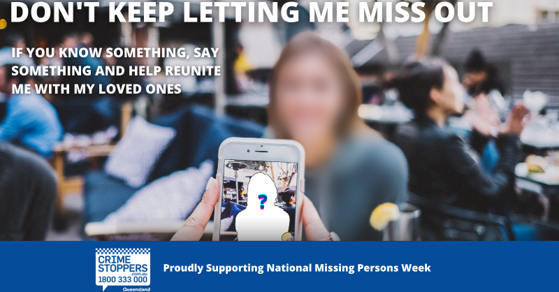 CrimeStoppersQ's tweet photo. This week is National Missing Persons Week.
In 2021 over 53,000 missing persons reports were made to police in Australia. It’s time for us to come together and raise awareness of the issue of missing persons.
Visit https://t.co/kTCC8yl0AN
#NMPW2022 #withoutthem #missing https://t.co/P8YYGiHRgx